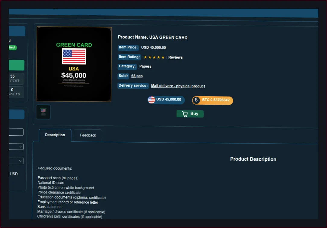 Scammer advertisement for US green card